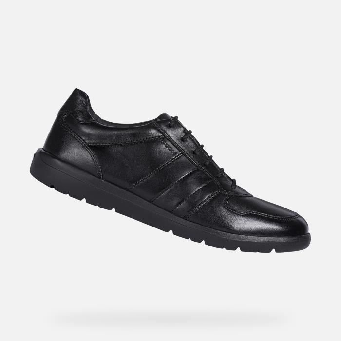 Geox Baskets basses homme - GEOX - U LEITAN - Cuir noir - Bout large - Confort exceptionnel