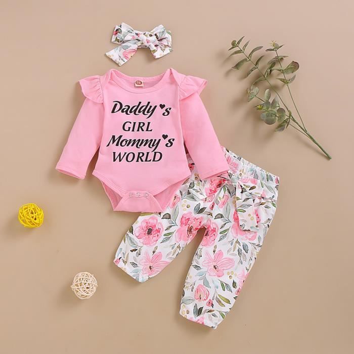 3pcs Nouveau Ne Bebe Filles Vetements Pour Bebes Ensemble Lettre Barboteuse Pantalon Floral Tenues 100 Rose Cdiscount Pret A Porter