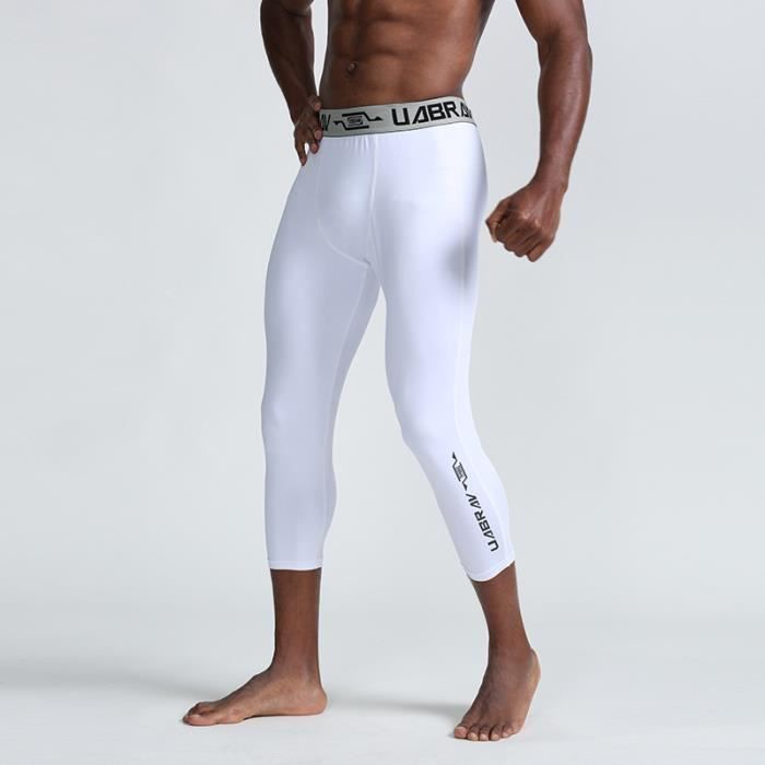 Collants de Compression Hommes - Blanc - Séchage Rapide - Taille Haute - Confortable et Respirant