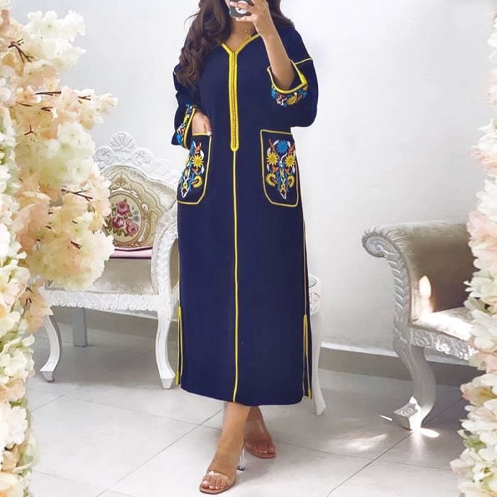 Robe 2XL longue Robe dubai Abaya Robe Hijab style Vintage fermeture eclair tenue de fete Maxi Femme automne 2020 Type Blue Blanc Cdiscount Pret a Porter