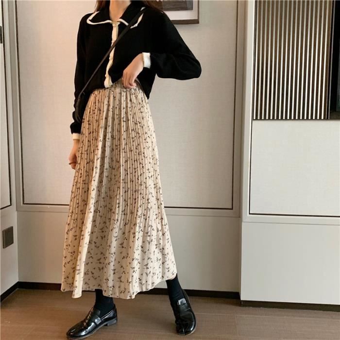 Jupe Vintage imprim fleuri a ligne pliss e jupes longues hiver