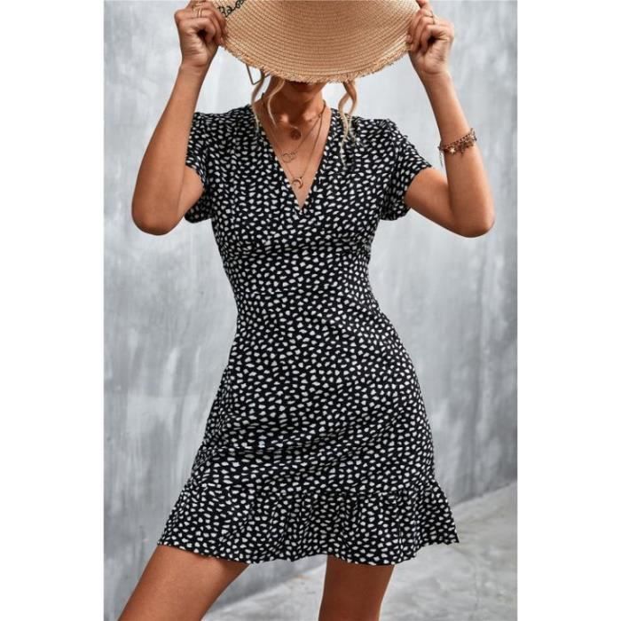 Robe Été Femme De Plage Robes Col V Manches Longues Bohème A-Line Mini