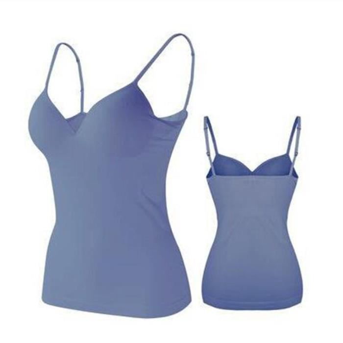 Camisole Pour Femme Avec Soutien-gorge Intégré, Style Décontracté, Bretelles Spaghetti, Col En V, Débardeur D'été Sans Manches, Basique, Vert Kaki