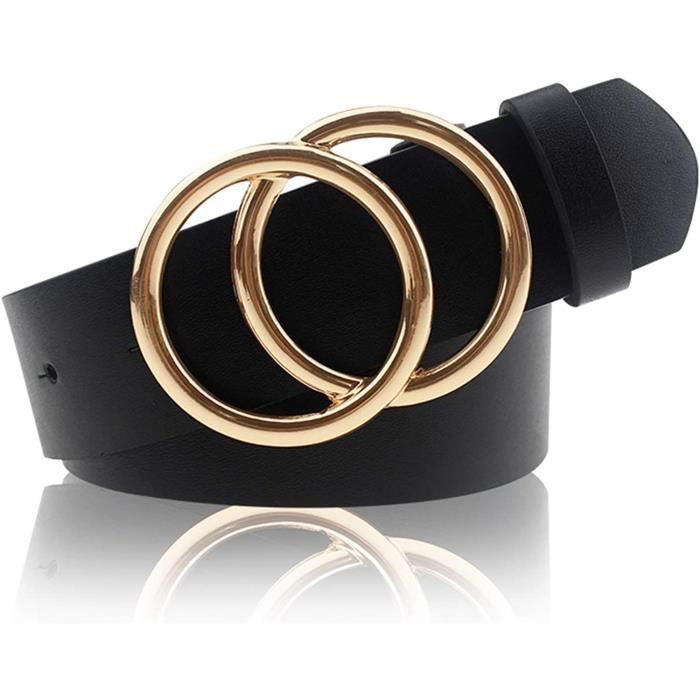 Ceinture Femme Mode Boucle Ronde PU 107 cm Noir Noir Cdiscount Pret a Porter