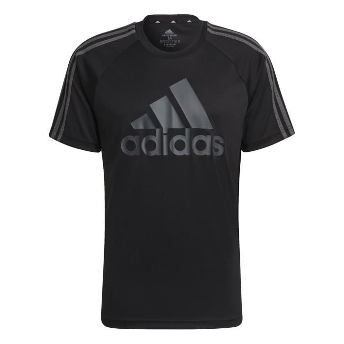 T shirt Adidas Sereno Logo ADIDAS Homme Noir gris Coupe standard Polyester Col ras du cou Noir gris Cdiscount Sport