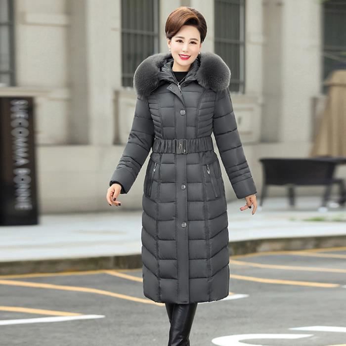 Doudoune Femme Col Fourrure Capuche Matelasse Longue Rembourree Duvet et Coton Hiver Gris Cdiscount Pret a Porter
