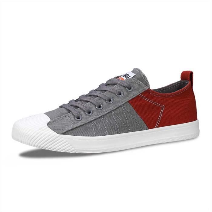 INSFITY Baskets Homme - INSFITY - Plat Bicolore - Toile Aéré - Casual - Antidérapage Confortable - Gris