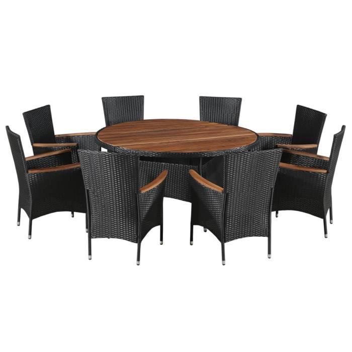 Mobilier D Exterieur 17 Pcs Resine Tressee Et Bois D Acacia Salon