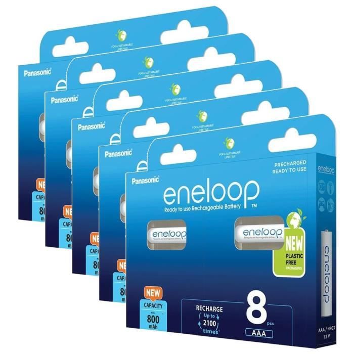 Lot de 5 Eneloops Pack 8 Piles Rechargeables Micro AAA 800mAh Ni-MH