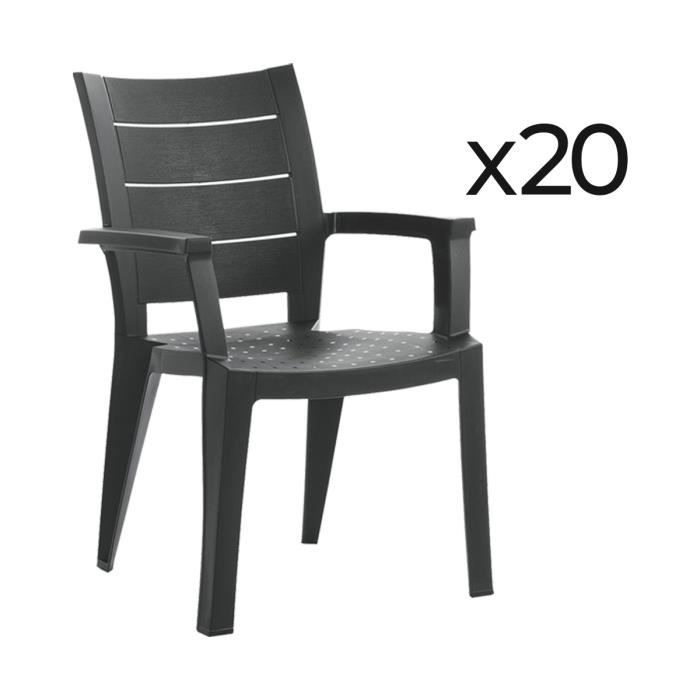 Lot de 20 chaises de jardin empilables en résine coloris Gris - Longueur 59 x Profondeur 60 x Hauteur 90 cm Lot de 20 chaises de jardin empilables en résine coloris Gris - Longueur 59 x Profondeur 60 x Hauteur 90 cm