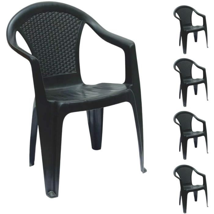 Coussin d'assise Noir Rotin Synthétique Lot Chaise Chaise de jardin noir empilable 