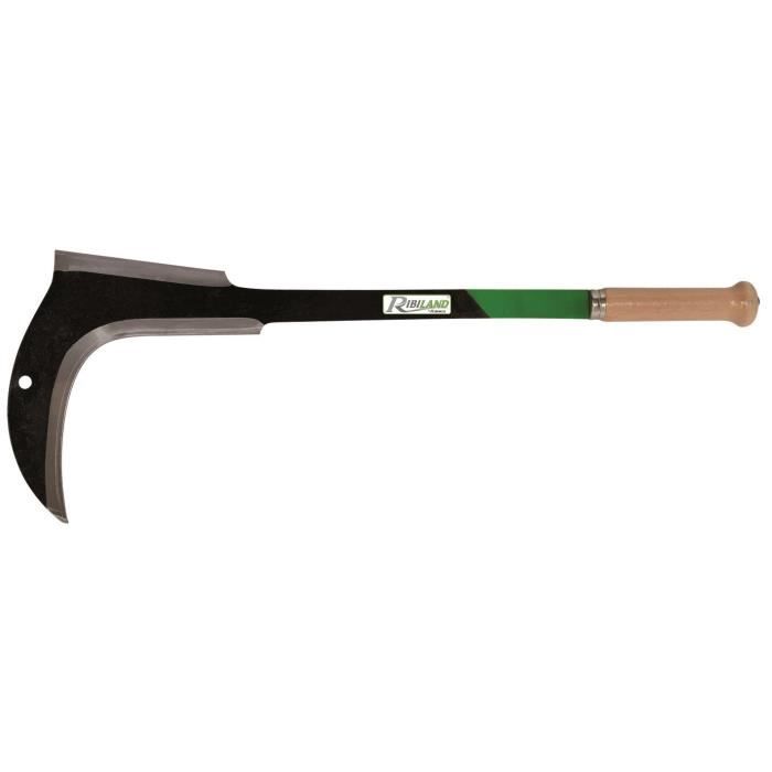 Serpe faucille coupe ronce - RIBILAND - Outil de jardinage - Lame curve et dos tranchant - Manche en bois - Noir