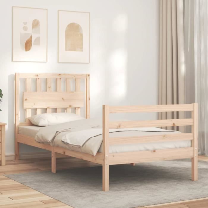 Cadre de lit avec tête de lit 90x200 cm bois massif - SALUTUYA - BD9414 -  Cdiscount Maison