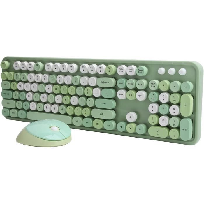 Combo Clavier Et Souris Sans Fil 2.4G - Touches Rétro Rondes - Design Bleu Tableau - Compatible PC