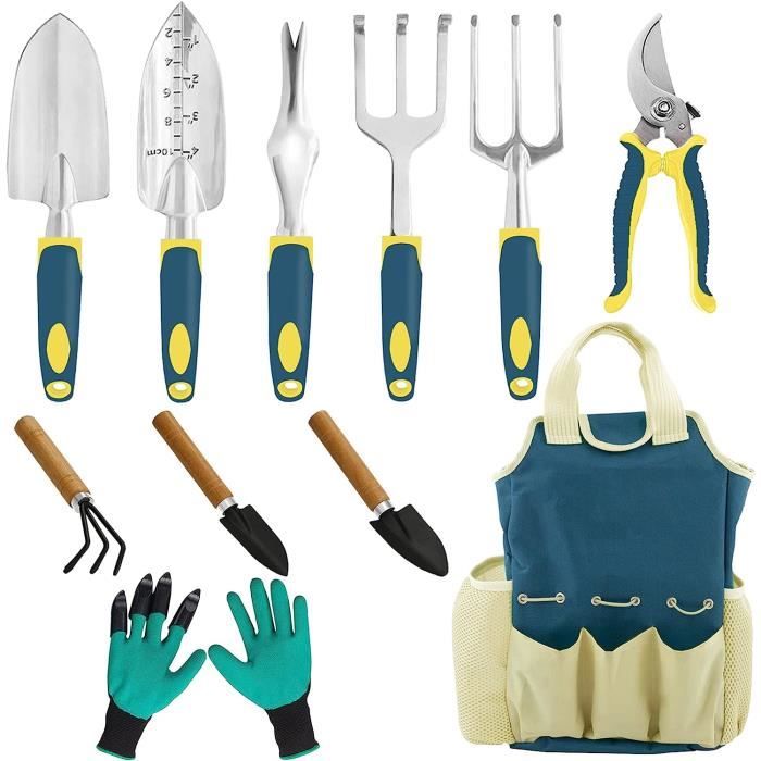 Kit Jardinage 11 Pièces – Outils En Acier Inoxydable, Sac De Rangement Imperméable, Truelle, Râteau, Sécateur, Gants, Genouillères