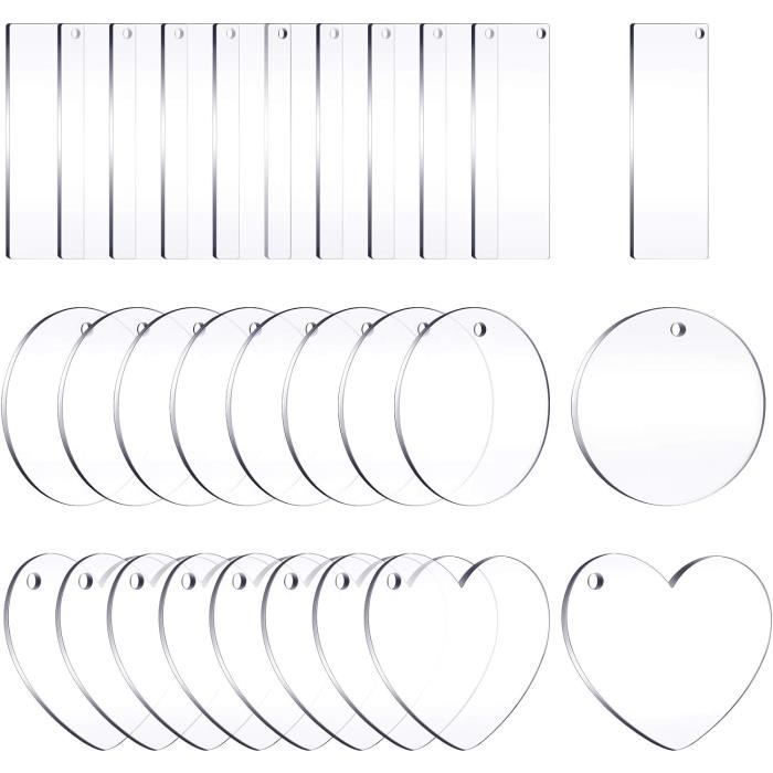 124 Pièces Porte-clés DIY Acrylique - Rectangles Transparents, Glands Colorés, Anneaux - Pour Création Bijoux