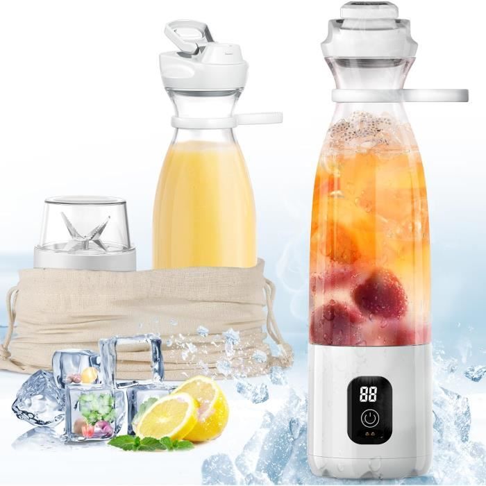 Mixeur Portable Rechargeable USB 500ml - 6 Lames Inox, 1500mAh, Pour Smoothies Et Jus (sans Fil, Anti-fuite)