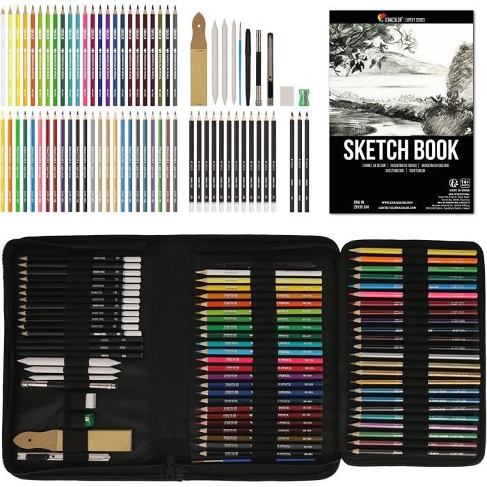 Zenacolor, Kit Dessin, Malette dessin avec 24 crayons aquarelle, 12 crayon  de couleurs, 12 crayons metalliques, 12 crayon papier250 - Cdiscount Beaux- Arts et Loisirs créatifs