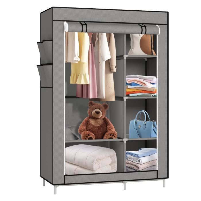 SUPFINE - Penderie avec rideau enroulable et fermeture à glissière - Gris foncé - Meuble de chambre