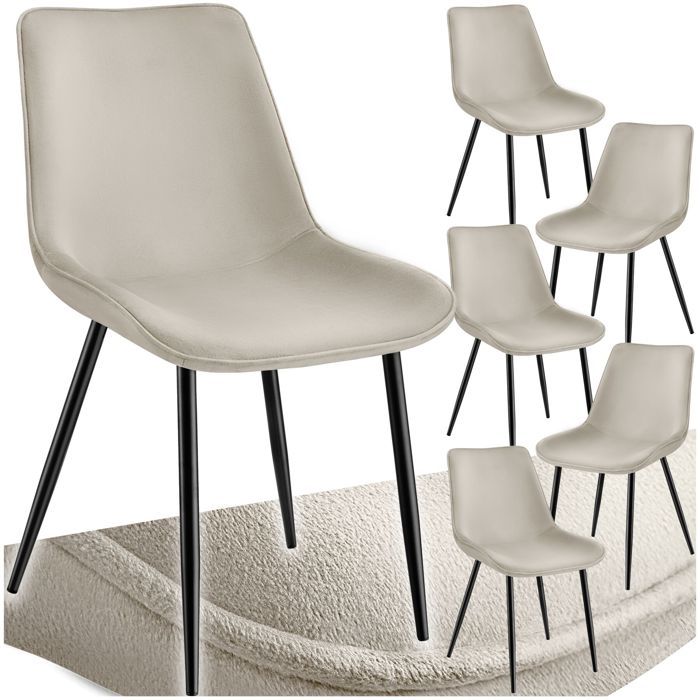 Lot de chaises - TECTAKE - ensemble de chaises monroe rembourrées coque ergonomique pieds acier 48 x 59 x 825 cm - crème
