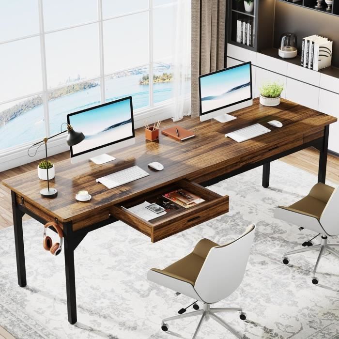 Bureau Eugad Noir 120 Cm – Gaming, étudiant, Travail – Avec 2 Tiroirs