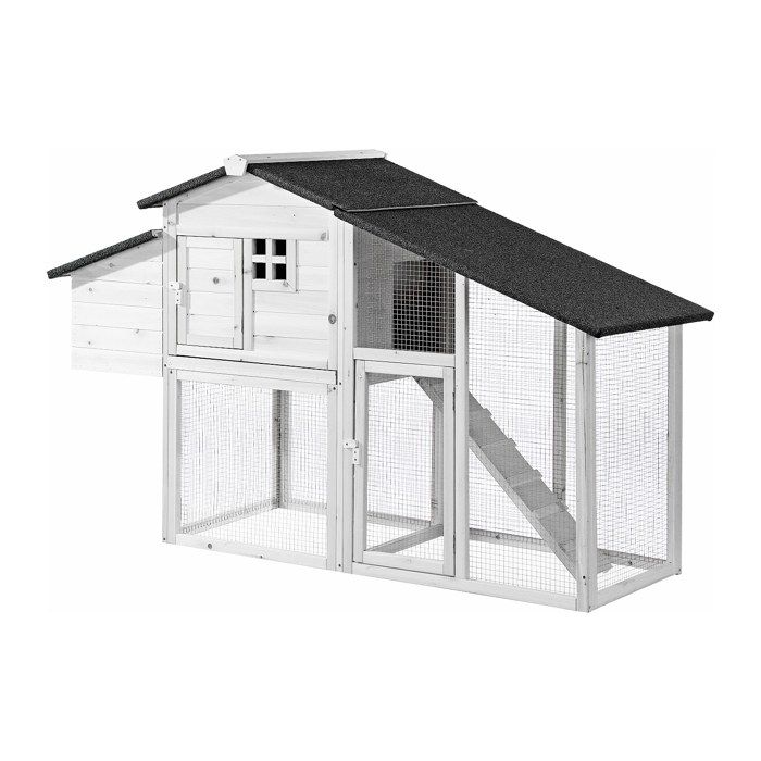 PawHut Poulailler En Bois Avec 2 Enclos Modulables Et 1 Niche, 1 Pondoir, Tiroir à Déjection