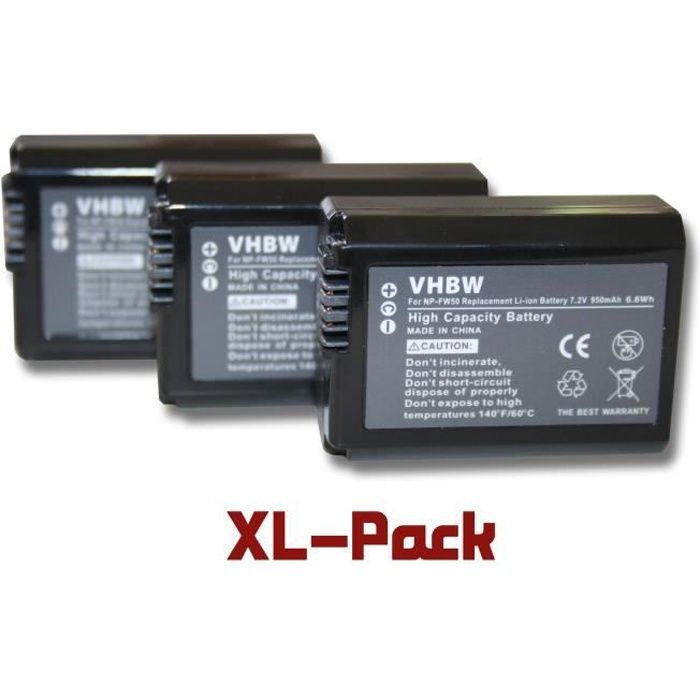3 x Batterie de remplacement pour Sony Alpha 7 II, Alpha 7, Alpha 7R, Alpha 7s, Alpha A7s - Remplace: Sony NP-FW50 - Technologie:…