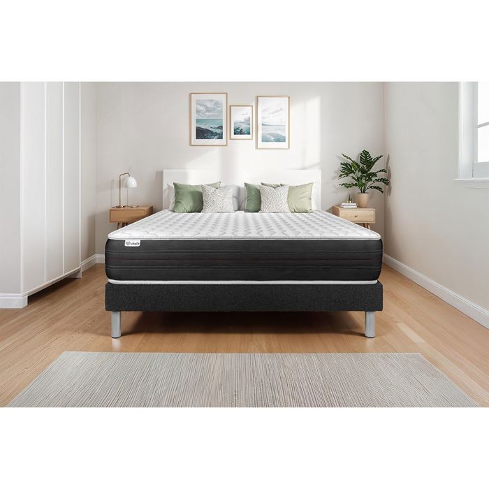 Ensemble Matelas Sommier 140x190 cm - Sommier Noir (déjà monté) - Vitalspring Noir