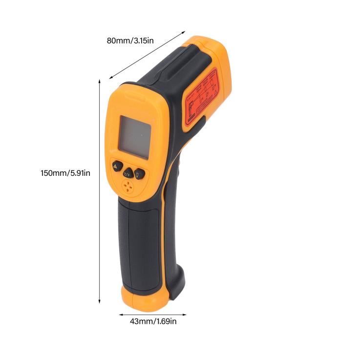 Thermomètre Infrarouge Numérique Sans Contact – Plage -50°C à 600°C, Écran LCD Rétroéclairé Jaune