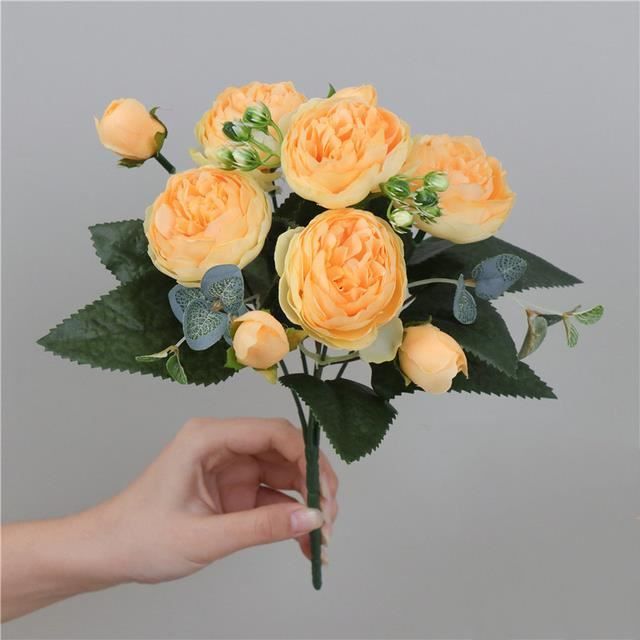 Bouquet de sorgho artificiel  - vert  3 fleurs jaune - décoration d'intérieur - H.80cm -  R3