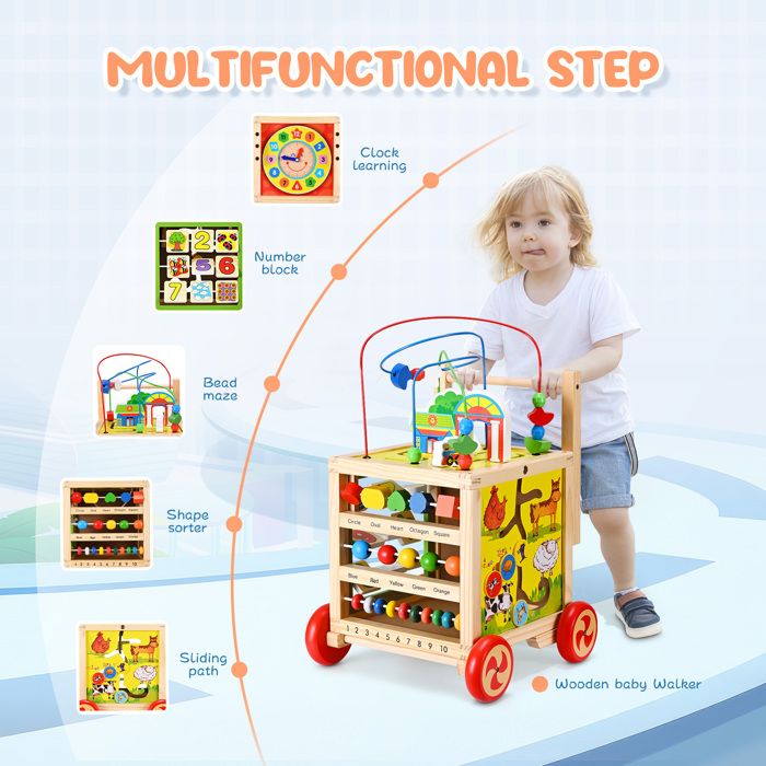 Chariot de Marche en Bois Bébé, Trotteur Bebe Evolutif en