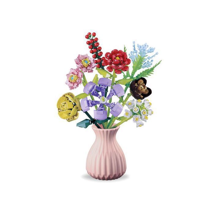 Jeu de Briques de Fleurs 11 Bouquet de Fleurs avec Vase, 530 PCS Fleurs artificielles DIY