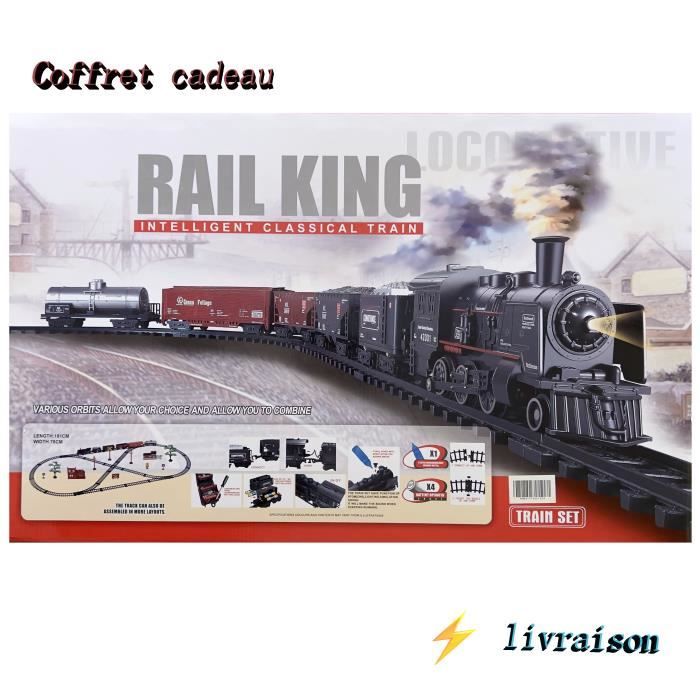 A Train Electrique Enfant 135x75cm Train à vapeur électrique classique avec lumière et musique