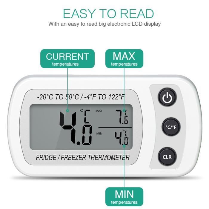 2PCS Mini Thermomètre Réfrigérateur, Réfrigérateur Congélateur