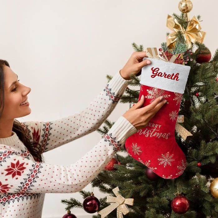 Chaussette De Noël Personnalisable Avec Nom Brodé - 46 Cm - Tissu Tricoté Doux - Décoration Familiale - 6