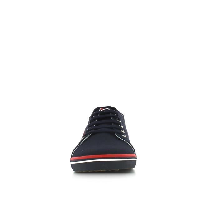 Basket basse fred perry kingston toile marine rouge lacets Bleu
