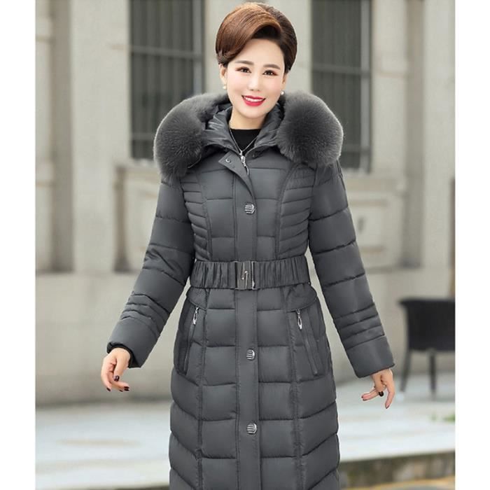 Doudoune Femme Col Fourrure Capuche Matelasse Longue Rembourree Duvet et Coton Hiver Gris Cdiscount Pret a Porter