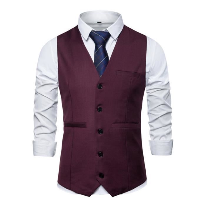 Gilet de Costume Homme Formel Classique Casual Gilets de Costume sans Manche pour Mariage Business Parti Vin rouge Vin rouge Cdiscount Pret a Porter
