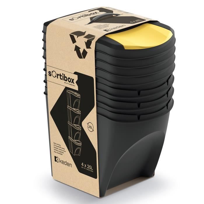 Lot De 4 Poubelles KEDEN SORTIBOX Recycler, Blanc, 100L | Leroy Merlin