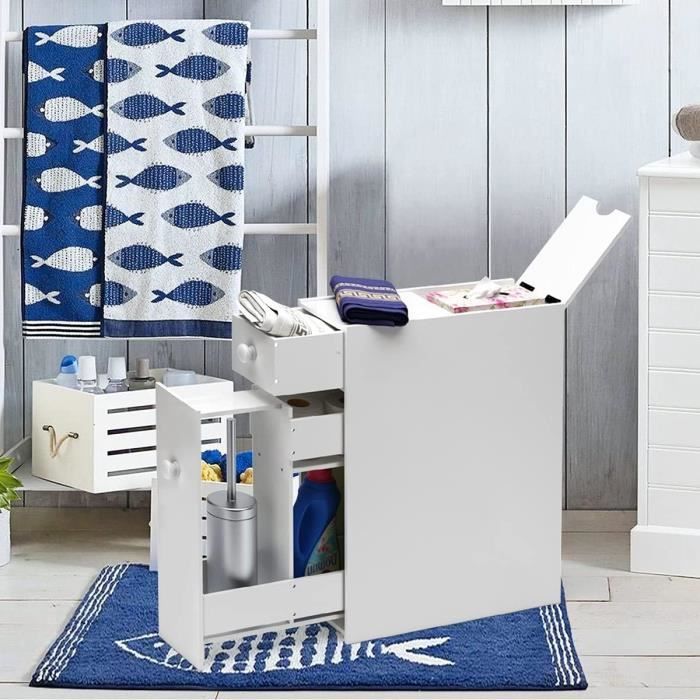 Meuble De Rangement Salle De Bain LIFEZEAL - Armoire Étagère Avec Tiroir, Blanc 35.5x30.5x88cm