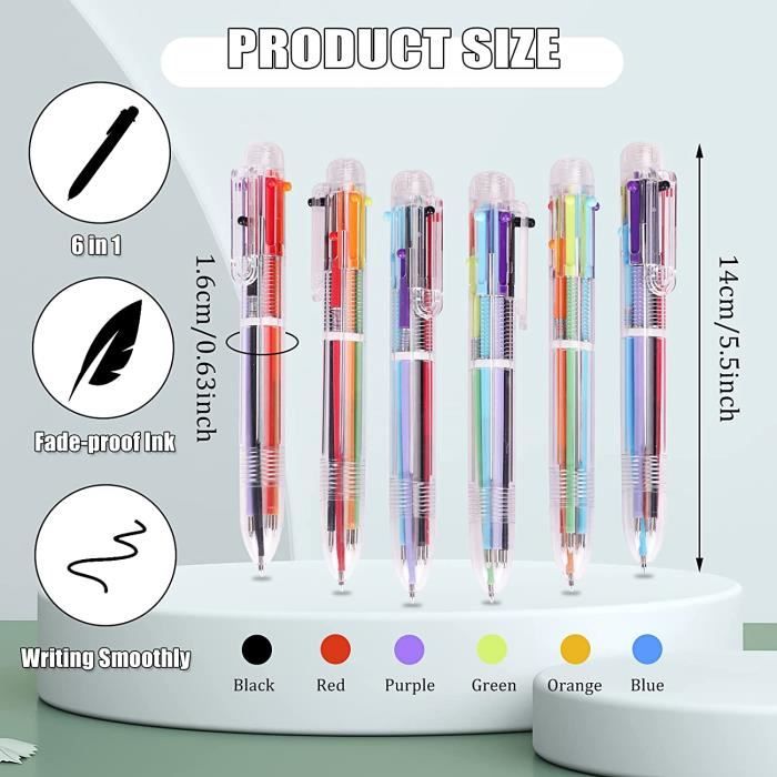 JPSOR Lot de 36 stylos à bille multicolores 6 en 1 pour enfants