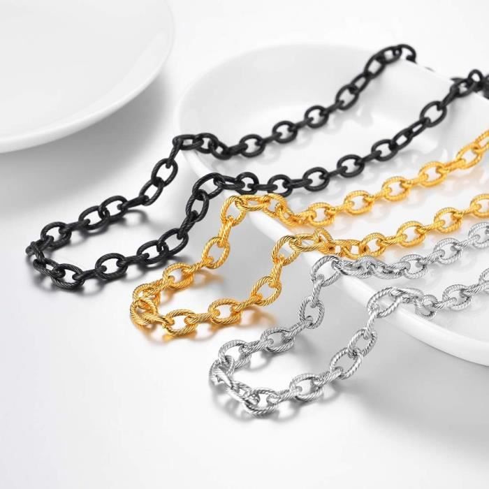 Collier Femme Fine En Acier Inox-Plaqué Or Jaune-Rose-Noir - Rolo Chain