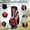 COSTWAY Sac de Golf Léger et Portable avec 5 Compartiments Poches Isothermes 7 Poches Bandoulière Porte-Ombrelle Noir et Rouge-2