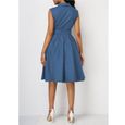 ROBE Solide taille sans manches revers dentelle a - line navetteur robe moyenne longue taille pour femmes Bleu-2