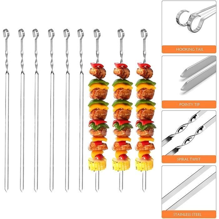 Lot De 3 Brochettes Barbecue 3 Voies En Inox Avec Poussoir - Réutilisables, Pour Viande, Légumes, Saucisses, Poulet