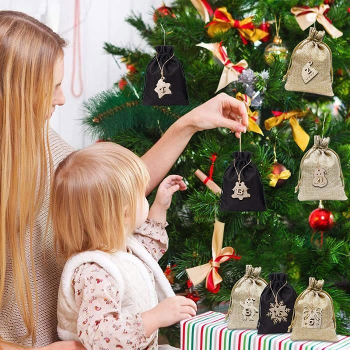 Calendrier De L'Avent DIY – 24 Sacs Kraft Avec Autocollants Numéros Et Pinces à Linge En Bois – Animaux De La Forêt – Idéal Pour Remplir