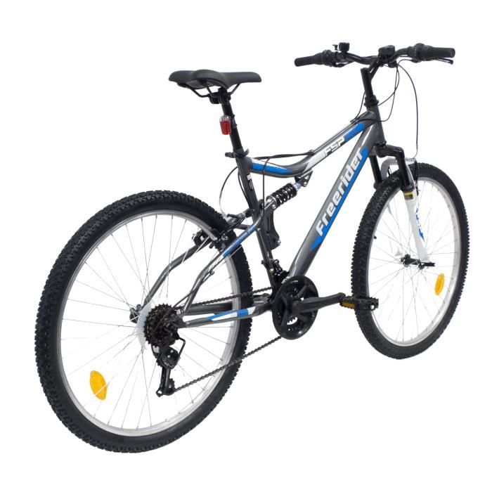 Vélo VTT 26'' Tout suspendu équipé de 18 Vitesses via un dérailleur Shimano  TY21, de freins V-brake et de jantes en aluminium. - Cdiscount Sport