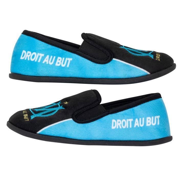 Chaussons pour garcon OLYMPIQUE DE MARSEILLE Collection officielle Noir Matiere polyester et gomme