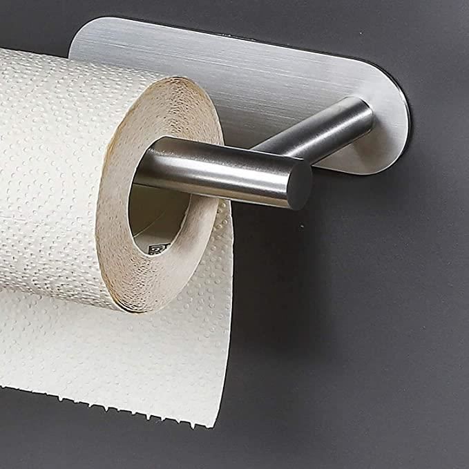 Porte-essuie Tout Mural Adhésif En Acier Inoxydable - Support Rouleau Sans Perçage Pour Cuisine Ou Salle De Bain, Noir