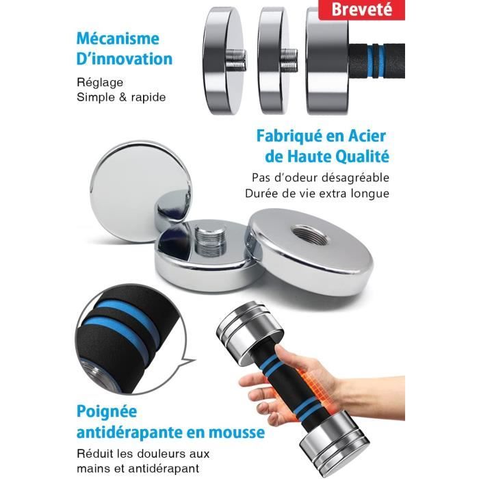 Set D'haltères Réglables Dripex 2-en-1 - Barres Courtes Et Longues, Poids Ajustable Jusqu'à 36kg, Idéal Maison/bureau - 4
